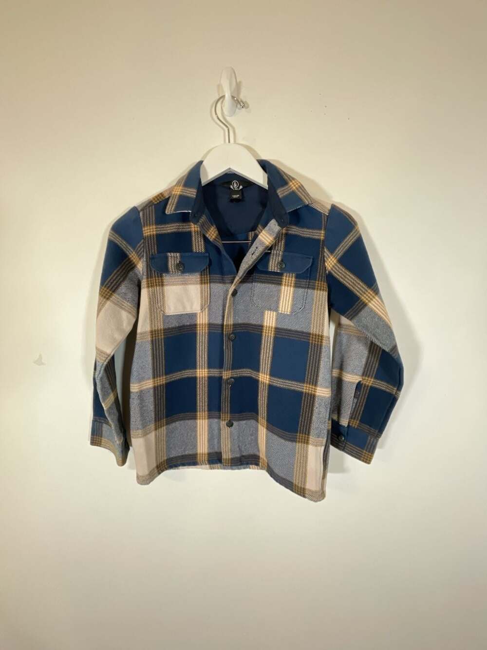 Volcom Boys Plaid Flannel Shirt Blue Yellow Size 8Y